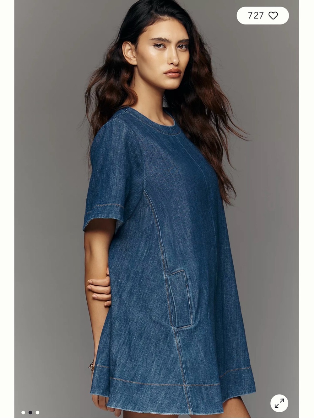 Maeve Anthropologie The Emmy Denim Mini Dress A-Line Pocket Shift Dress - Picture 2 of 6